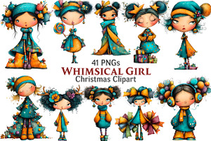 Whimsical Christmas Girl Clipart, an Illustration by Pixels.Craft