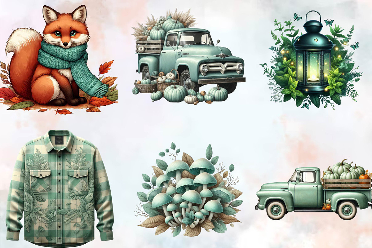 Mint Fresh Green Autumn Clipart Bund, an Illustration by SVGArt (Photo 3 of 8)