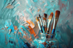 Used paintbrushes in a glass jar, an Arts & Entertainment Photo by AlyaAnd
