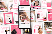 Pink Hair Salon Instagram Templates, a Social Media Template by Anna Design Studio (Thumbnail 1 of 9)