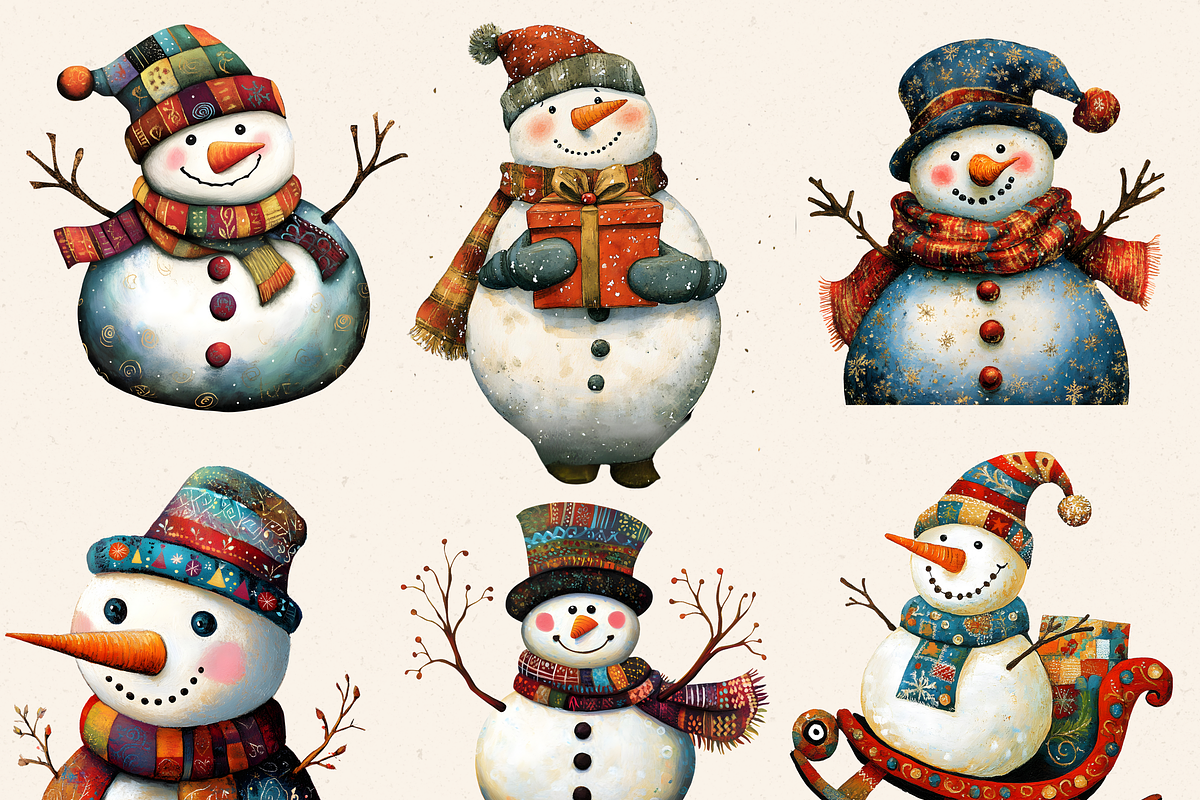 CUTE COLORFUL NURSERY SNOWMEN PACK, a Seasonal Illustration by Daring Digies (Photo 2 of 8)