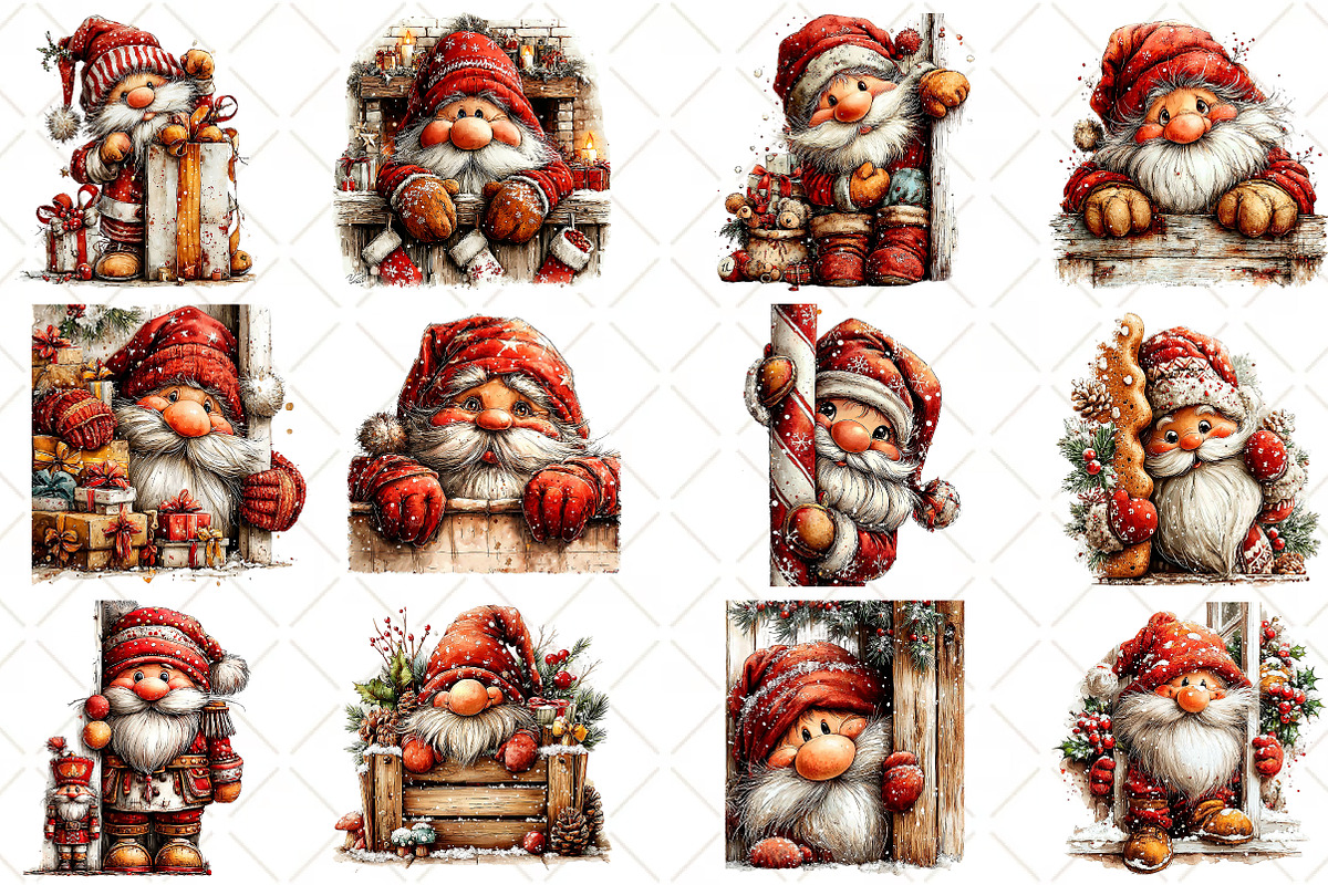 Whimsical Peeking Santa Clipart, a Seasonal Illustration by Black Bird Studio (Photo 3 of 7)