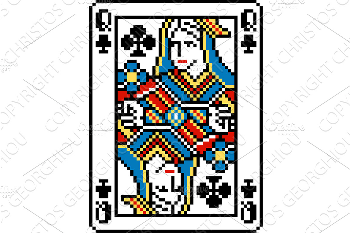 ixel Art Style Queen of Clubs, an Object Illustration by Christos Georghiou