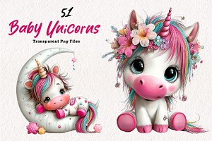 Baby Unicorns Sublimation Clipart Bu, a Work Illustration by CreationArt