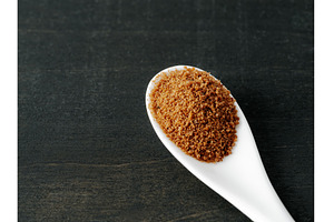 Bowl raw brown coconut sugar, a Food & Drink Photo by Fascinadora
