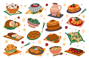Set of vector Ukrainian food or, a Food Illustration by Elegant Solution