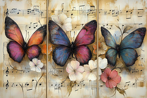 Triptych of Butterflies Flowers and, a Photo by Pixeness Studio