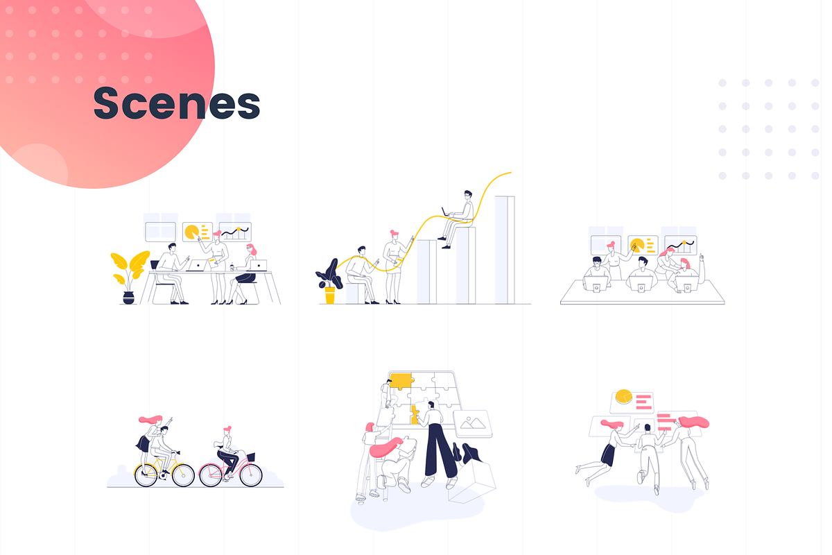 Outline Teamwork Illustration Pack, an UI Kit Template by Graphicdunk (Photo 3 of 5)