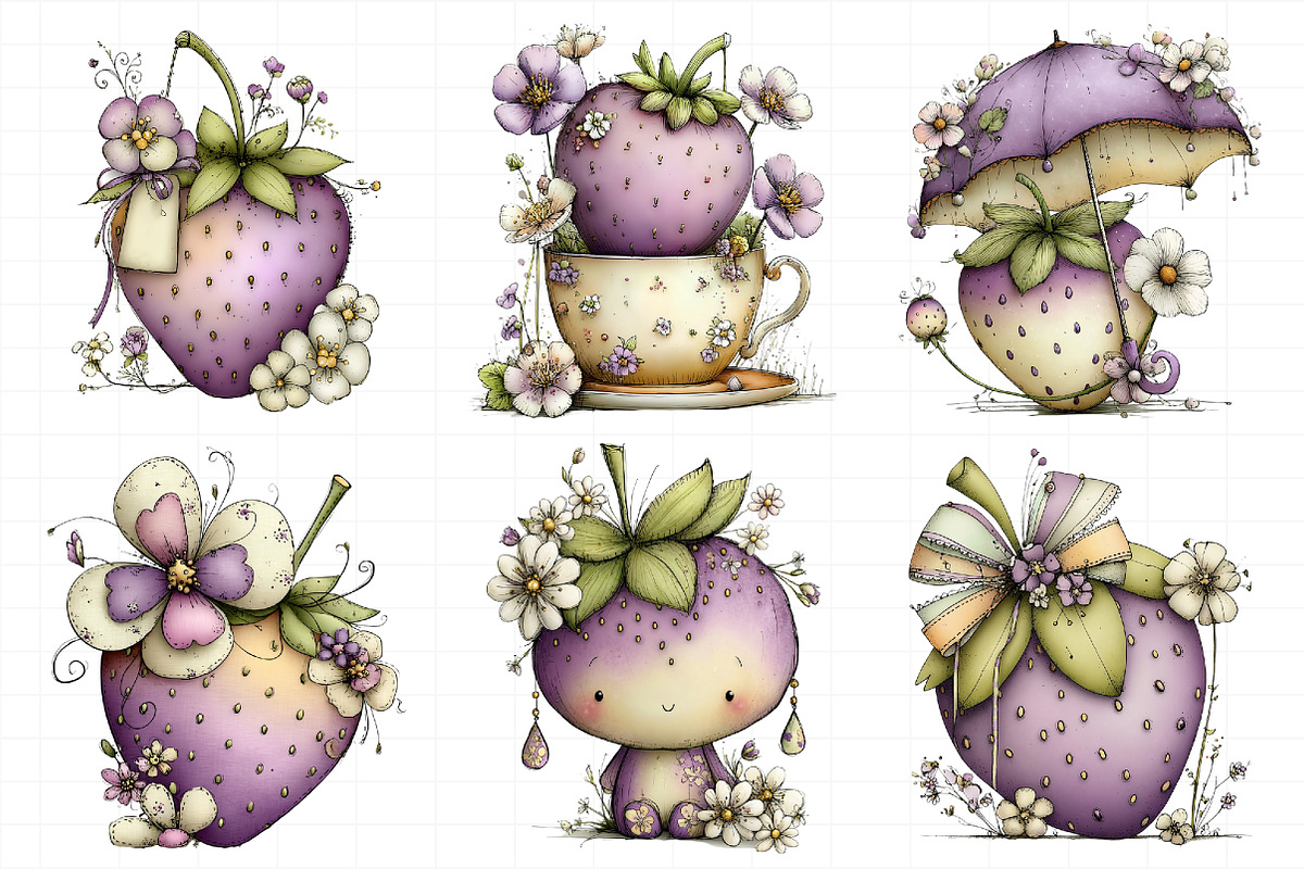 Whimsical Spring Strawberry Clipart, an Illustration by Daily.Designs (Photo 3 of 7)
