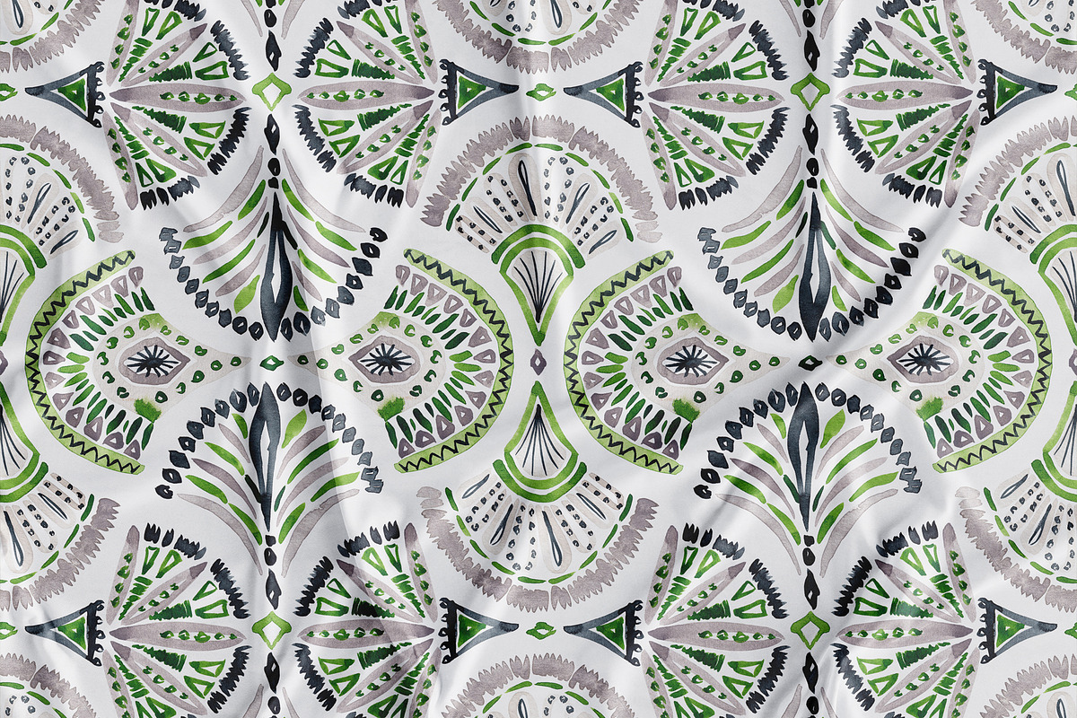 Lime Mandala Feather Damask on Black, a Pattern Graphic by SirenaArt (Photo 4 of 10)