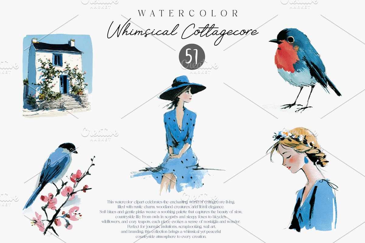 Whimsical Cottagecore Clipart Set, an Illustration by CreationArt (Photo 3 of 7)