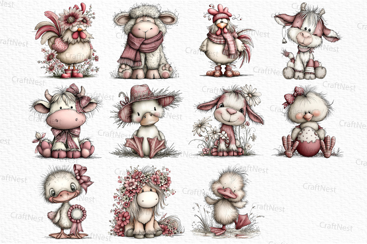 Whimsical Farm Animal Clipart Bundle, an Illustration by Craft Nest (Photo 5 of 6)