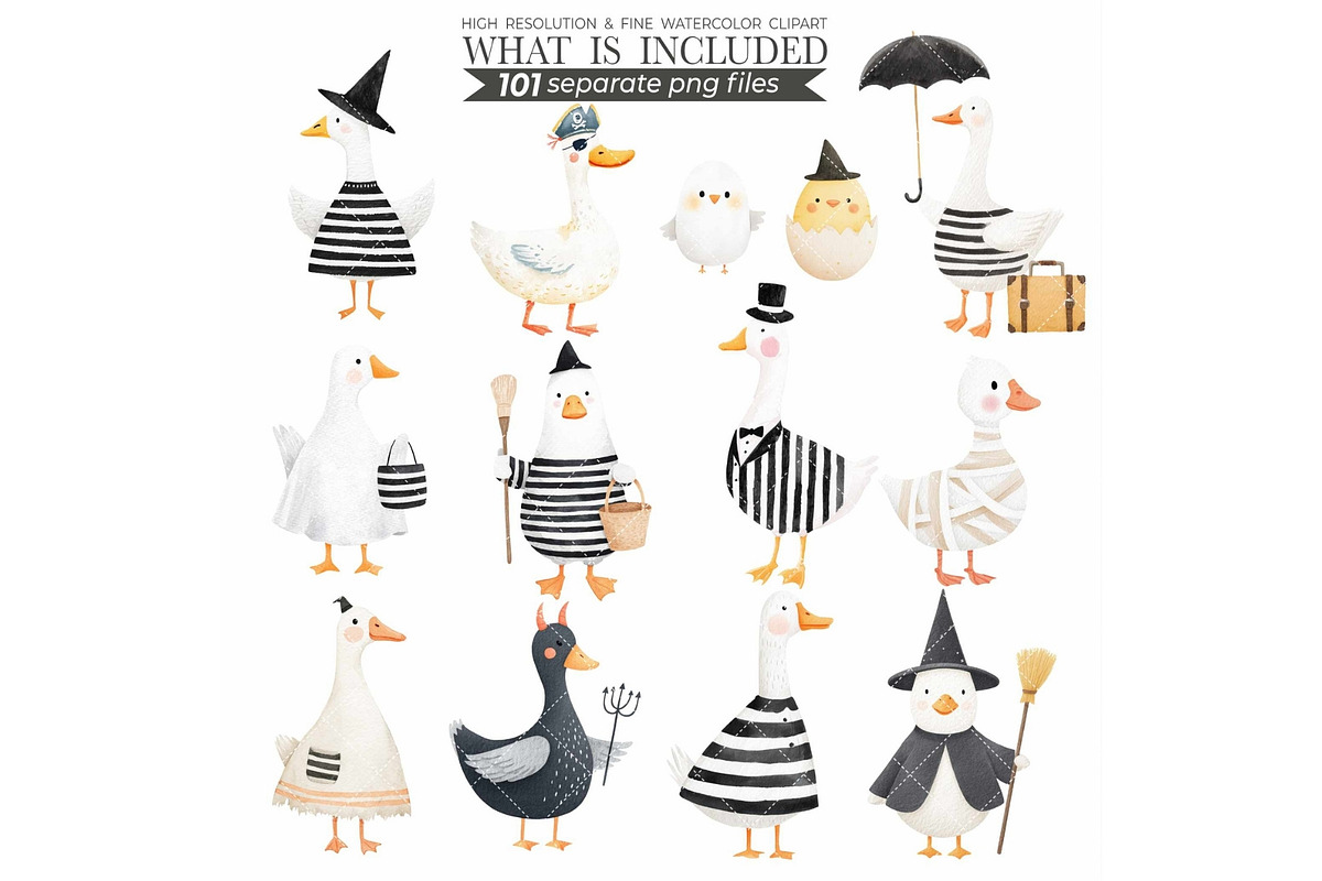 Watercolor Halloween Goose Clipart, an Illustration by CharmClipart (Photo 4 of 10)