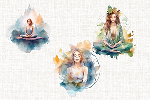 Watercolor Meditation Cliparts