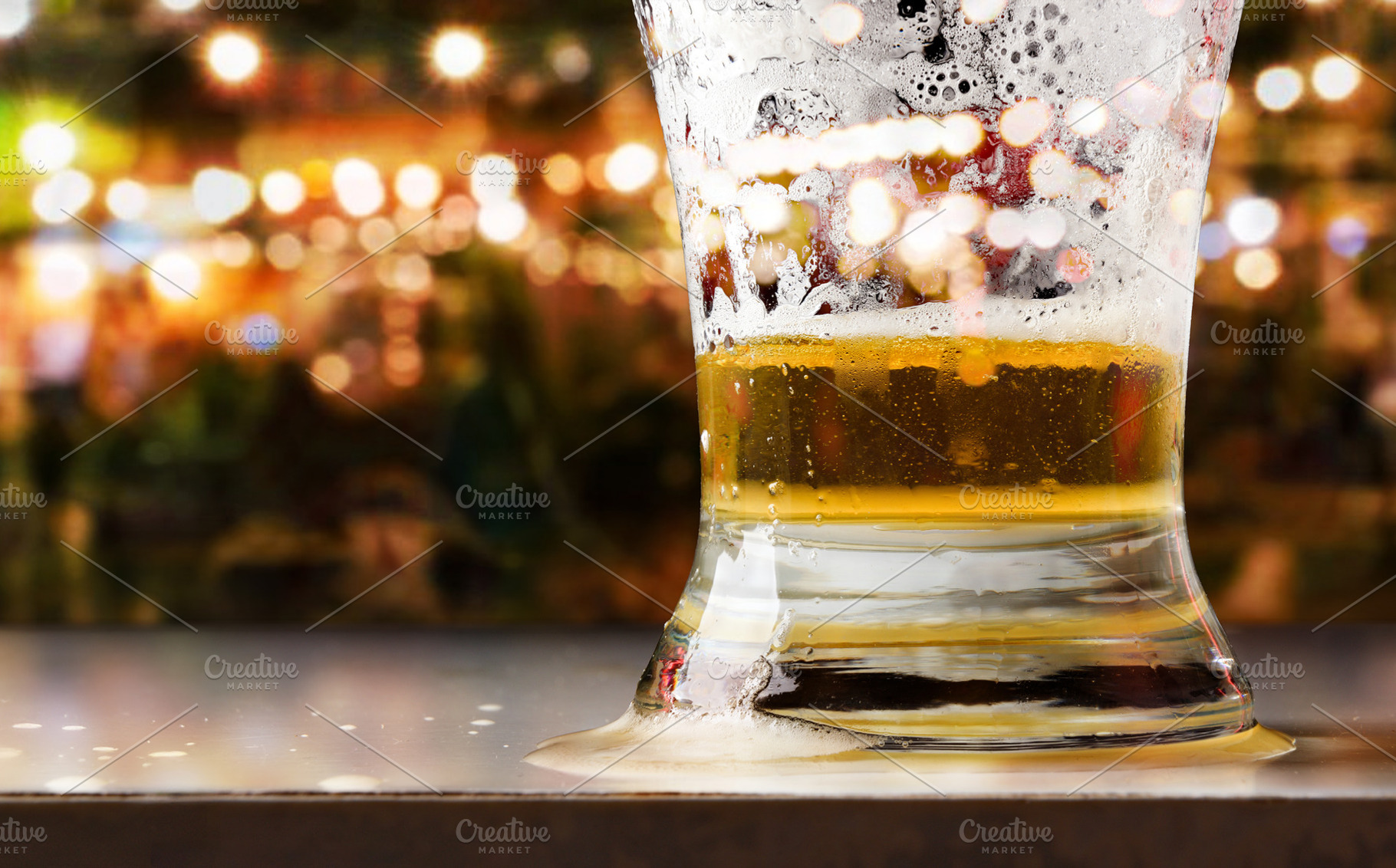 Half Empty Beer Glass at Night Bar, a Food & Drink Photo by Davizro's Market