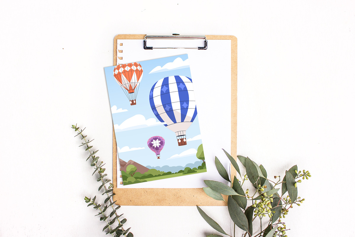 Hot air balloons flying templates, a Transportation Illustration by Good Studio (Photo 8 of 8)