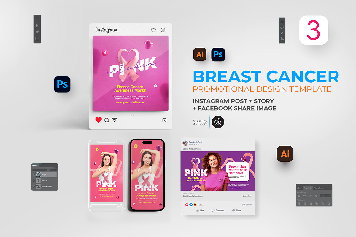 Breast Cancer Digital Bundle, a Social Media Template by Aam360 (Photo 1 of 4)