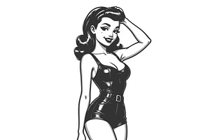woman in black latex dress engraving, a Person Illustration by AlexArt