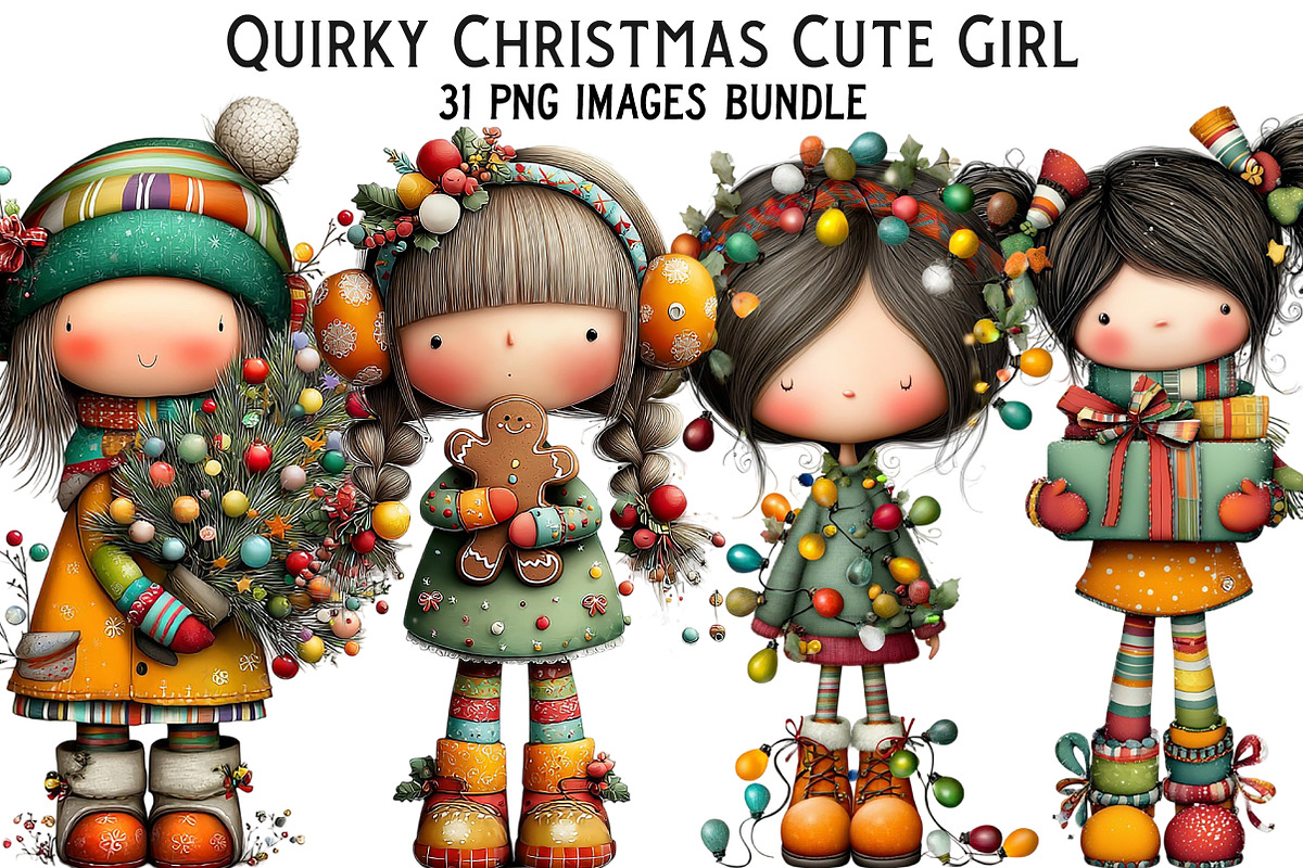 Quirky Christmas Cute Girl Clipart, an Illustration by Craft Nest (Photo 1 of 8)