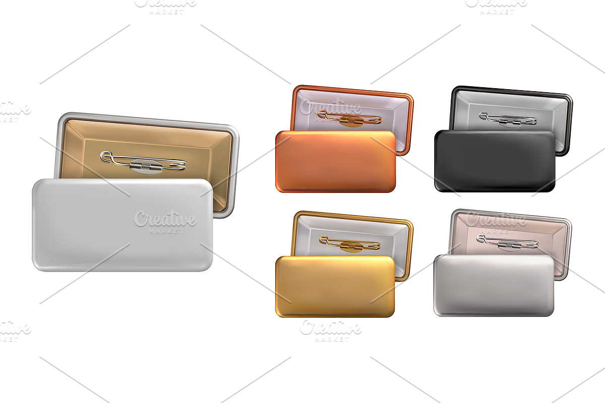 Set of rectangular badge pin brooch, an Advertising Mockup by StudioVin