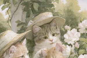 Kittens playing dress up at a fancy garden tea party wearing str, an Illustration by Studio ANNA