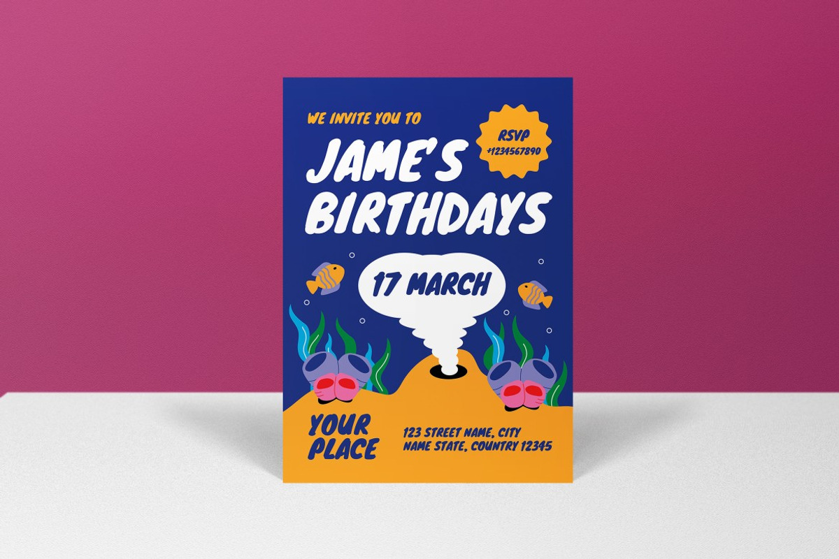 Blue Kids Birthday Party Invitation, an Invitation Template by graphicook (Photo 3 of 3)