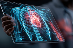 Doctor holding futuristic tablet sho, a Photo by Pixeness Studio