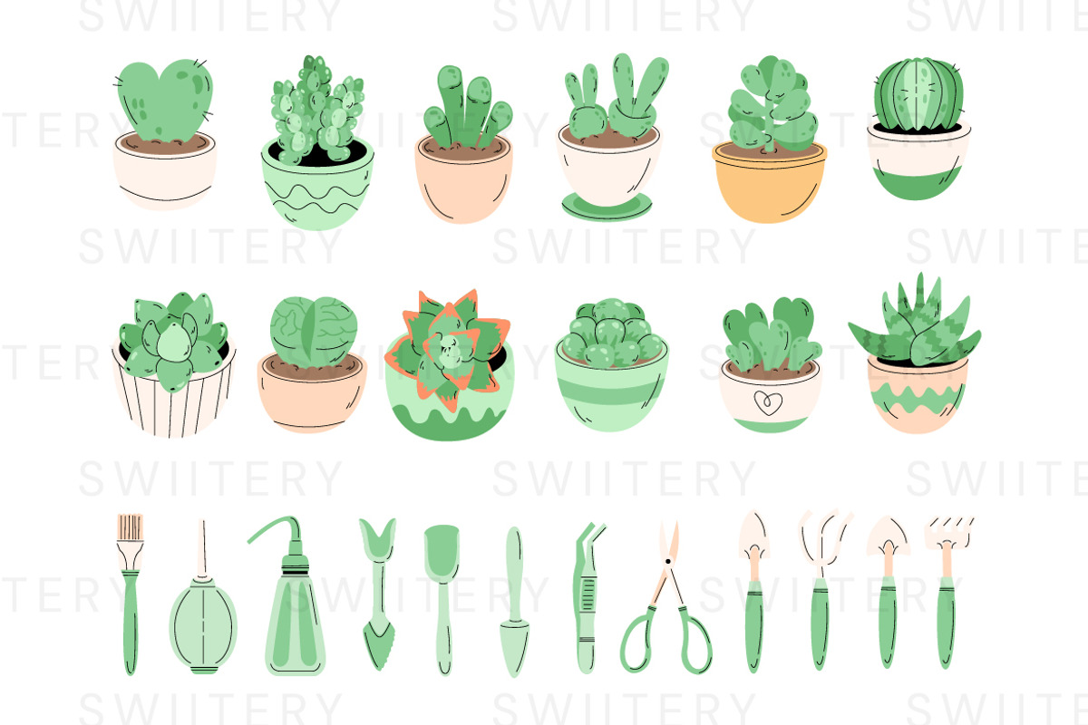 Succulent & Tool Clipart - Swiitery, a Decorative Illustration by Iconixar & Friends (Photo 2 of 2)