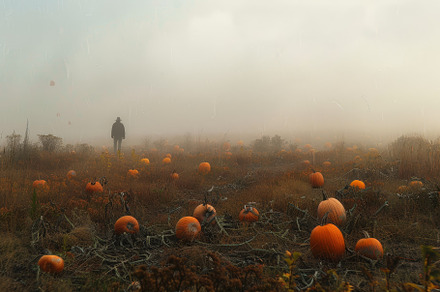 A person standing among pumpkins in, a Photo by Iftikhar Alam