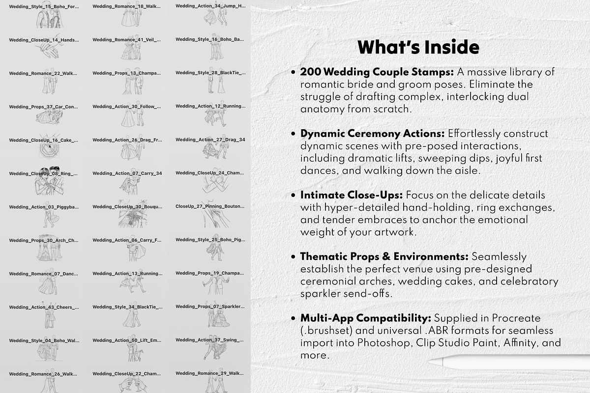 200 Wedding Couple Procreate Stamps, a Brush Add-On by Selentaori Studio (Photo 4 of 12)