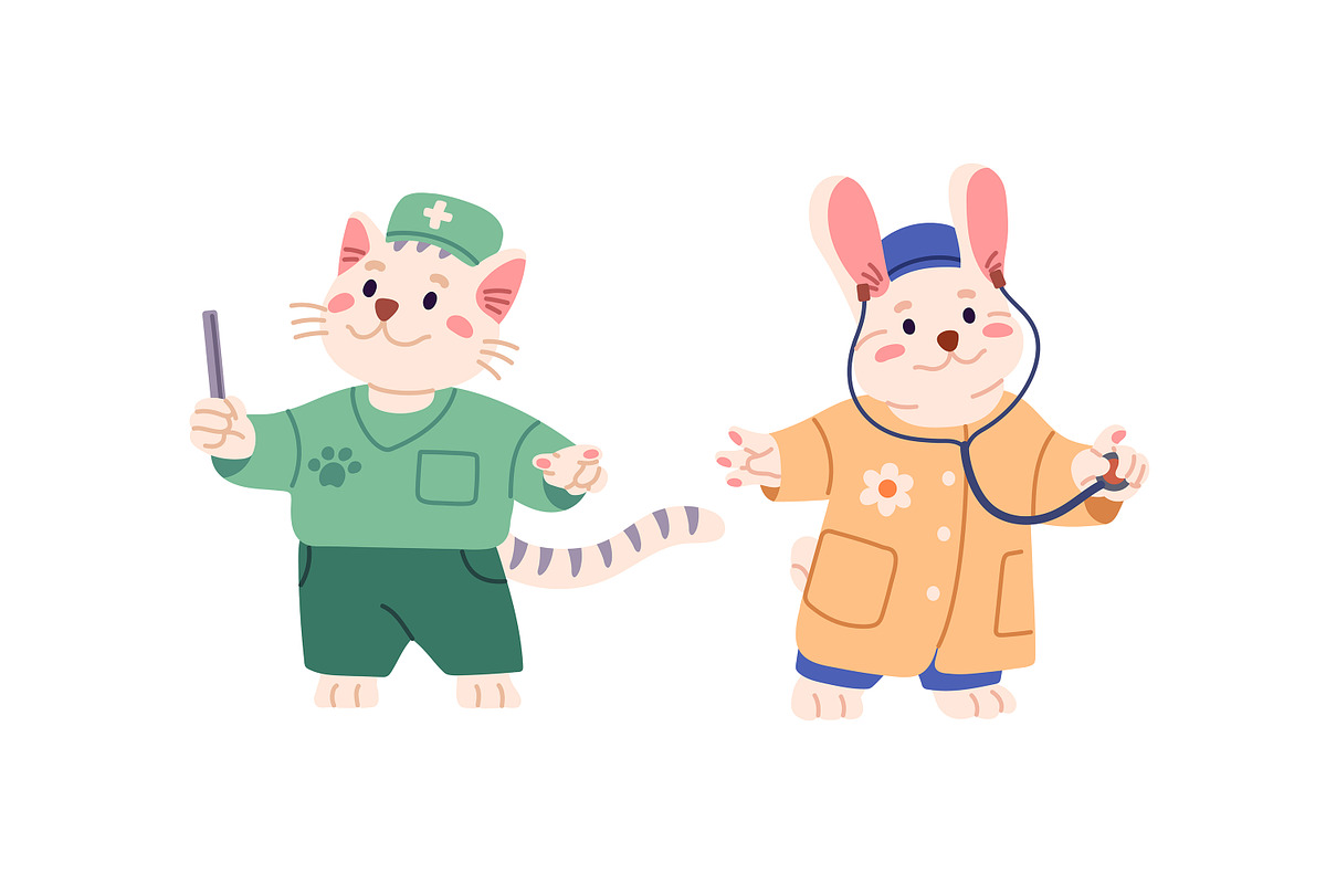 Cute animals doctors set, an Animal Illustration by PaperTrident (Photo 4 of 6)