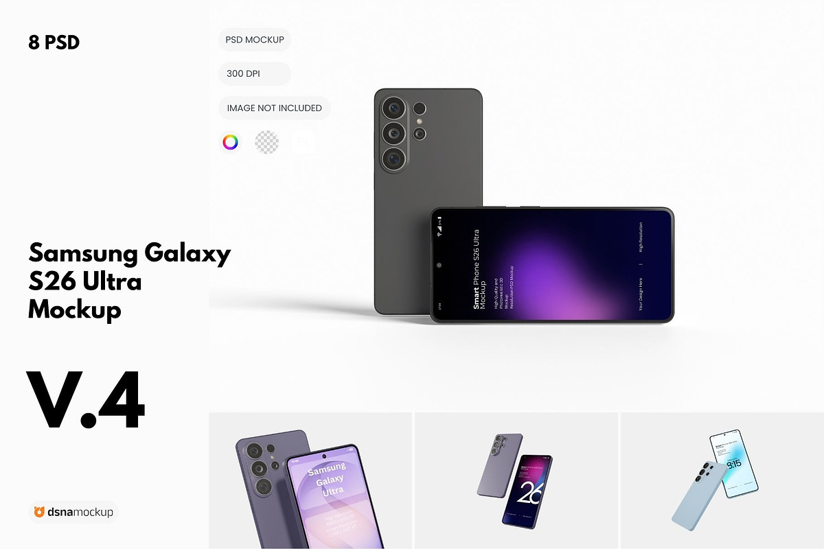 Samsung S26 Ultra Mockup Set 4, an Android Mockup by DSNA Mockup (Photo 1 of 9)