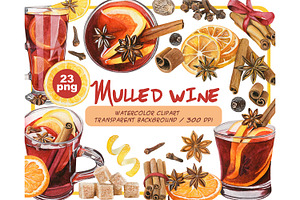 Watercolor mulled wine clipart set