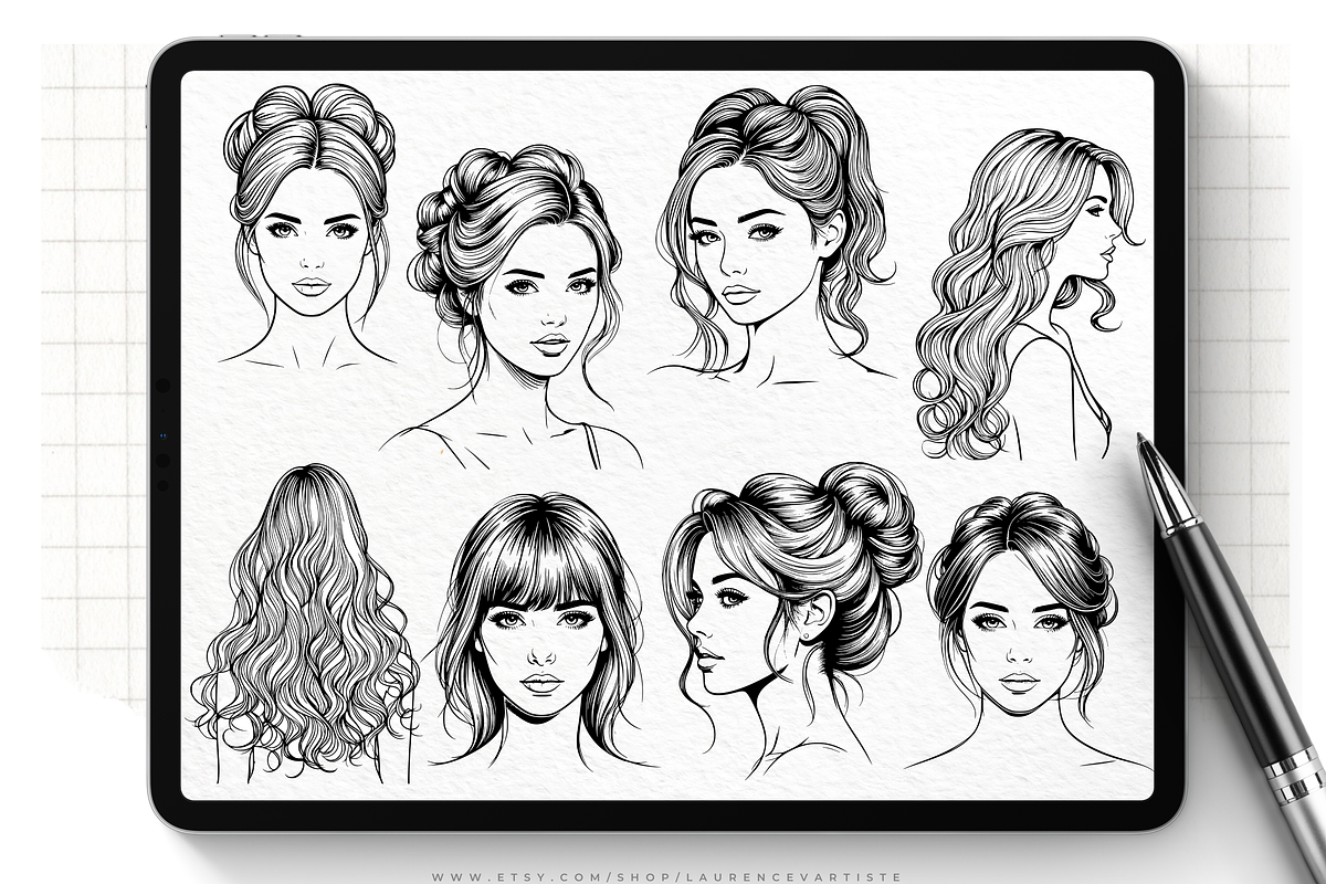 Procreate Hairstyles Portrait Stamps, a Brushes & More by LaurenceVArtiste (Photo 2 of 8)