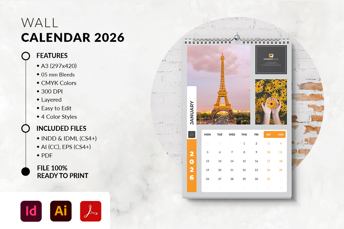 A3 Wall Calendar 2026 Printable