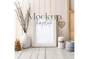 Rustic Boho Frame Mockup with Decor, a Product Mockup by MockupWizard