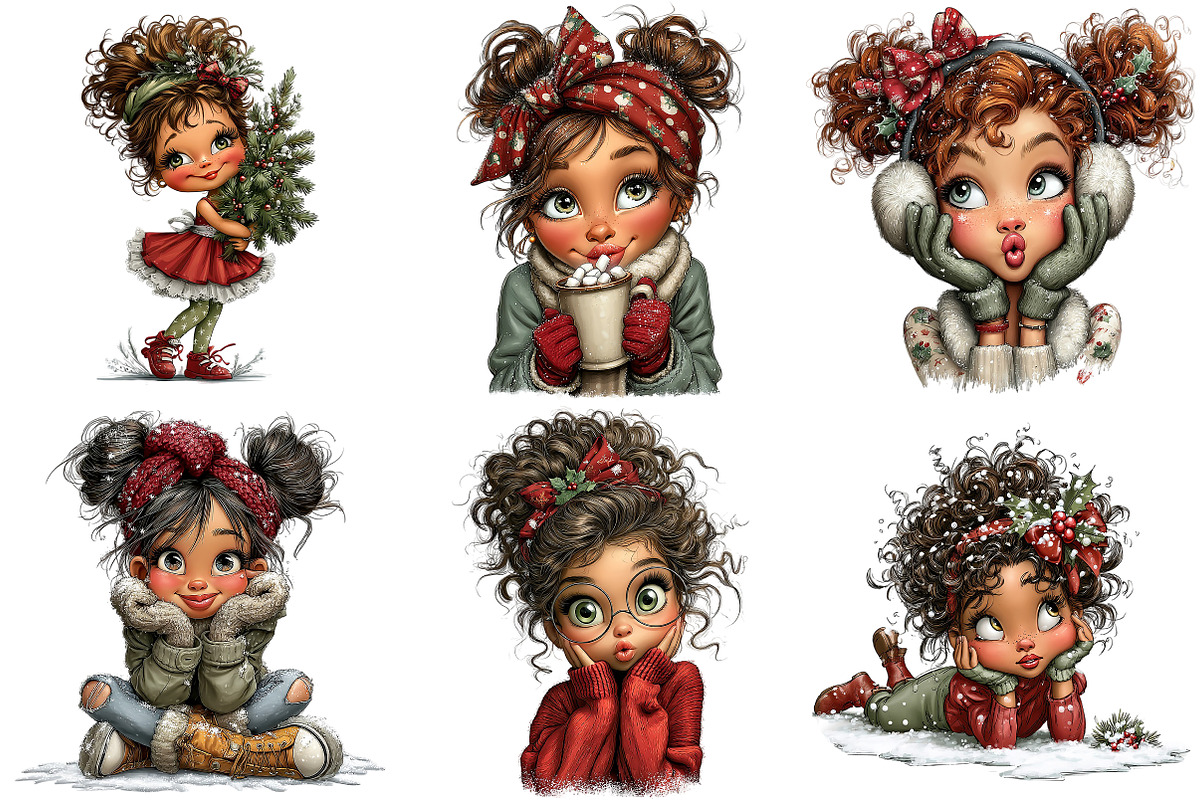 Whimsical Christmas Girl Clipart, an Illustration by Craft Nest (Photo 8 of 9)