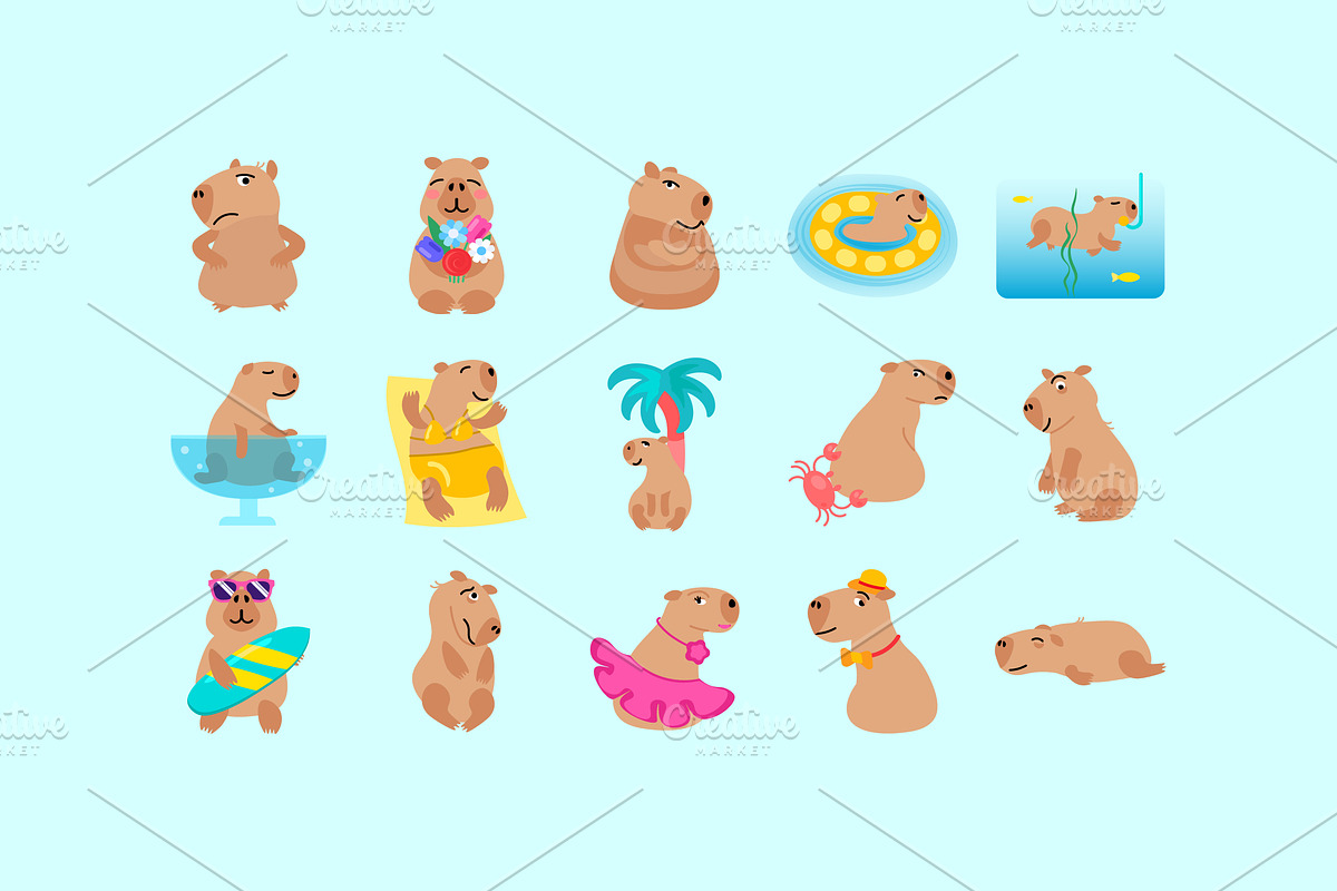 Capybara Set, an Illustration by barsrsind