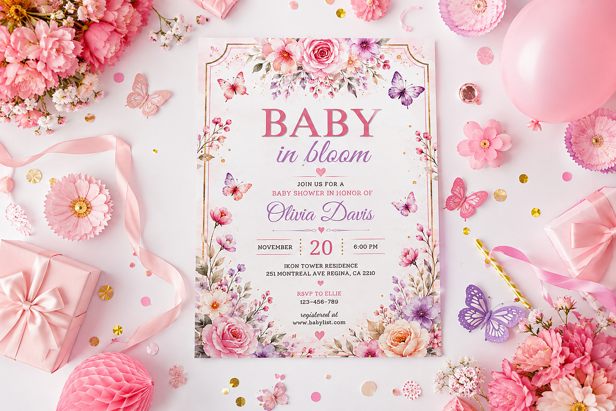 Baby in Bloom Shower Flyer Template, a Flyer Template by S Graphic Studio (Photo 3 of 11)