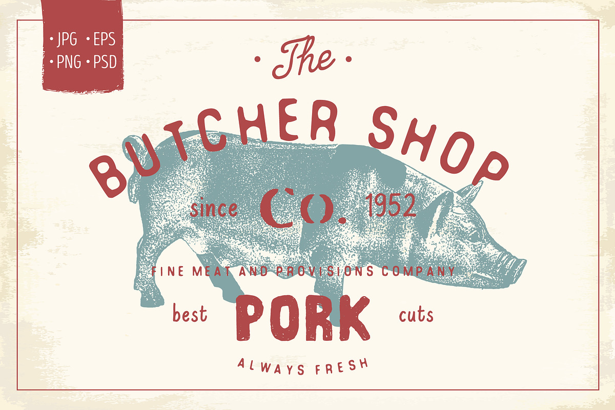 Butcher Shop Pork Logo Template, an Animal Illustration by Lemon Workshop (Photo 1 of 3)