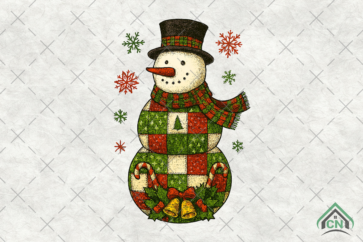 Christmas Snowman Patchwork PNG, an Illustration by Craft Nest (Photo 1 of 6)