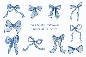 Watercolor Illustration Blue Bows