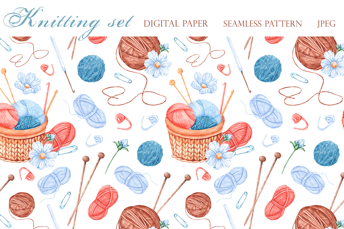 Knitting watercolor set. Crochet., an Illustration by SabinaWatercolorArt (Photo 15 of 16)