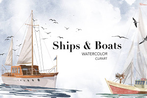 Watercolor Boats Sea Ocean Clipart