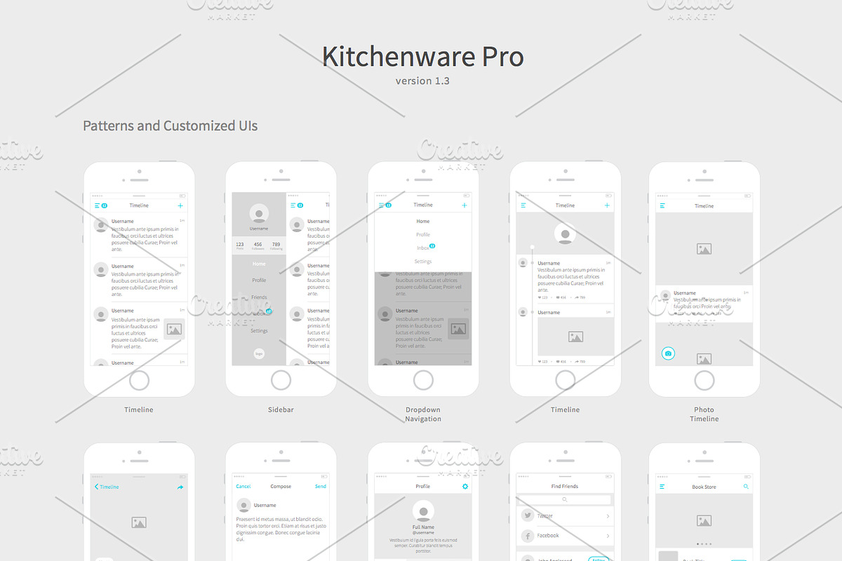 Kitchenware Pro - iOS Wireframe Kit, a Wireframe Template by WL (Photo 3 of 5)