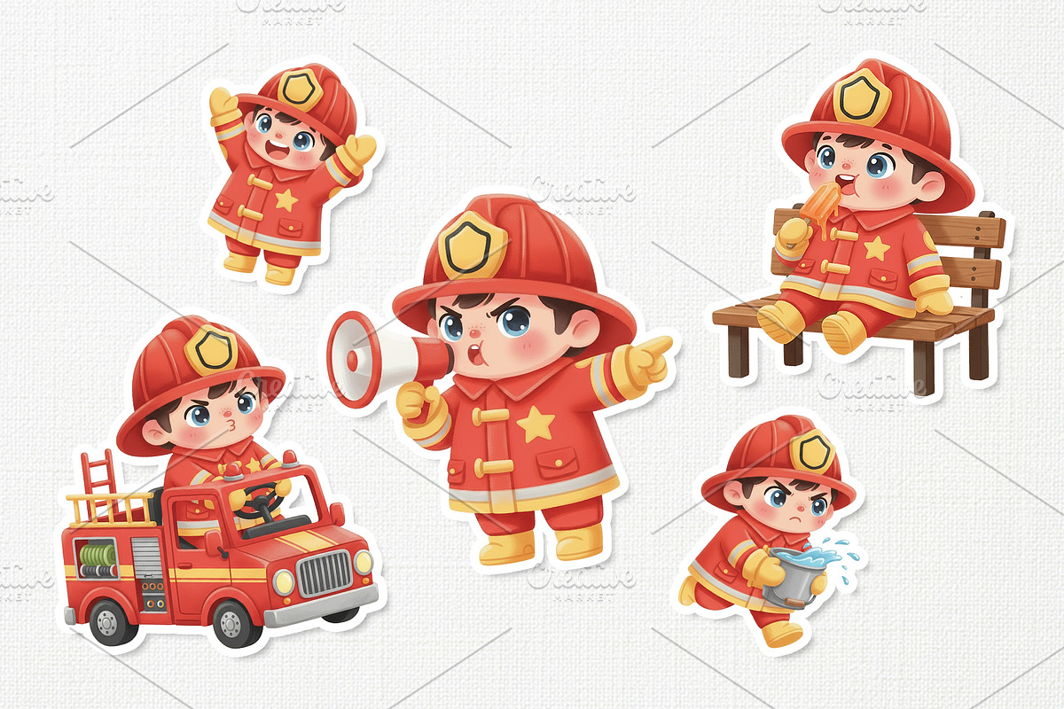 Cute Firefighter Kid Cartoon, a Work Illustration by Gohsantosa (Photo 4 of 4)