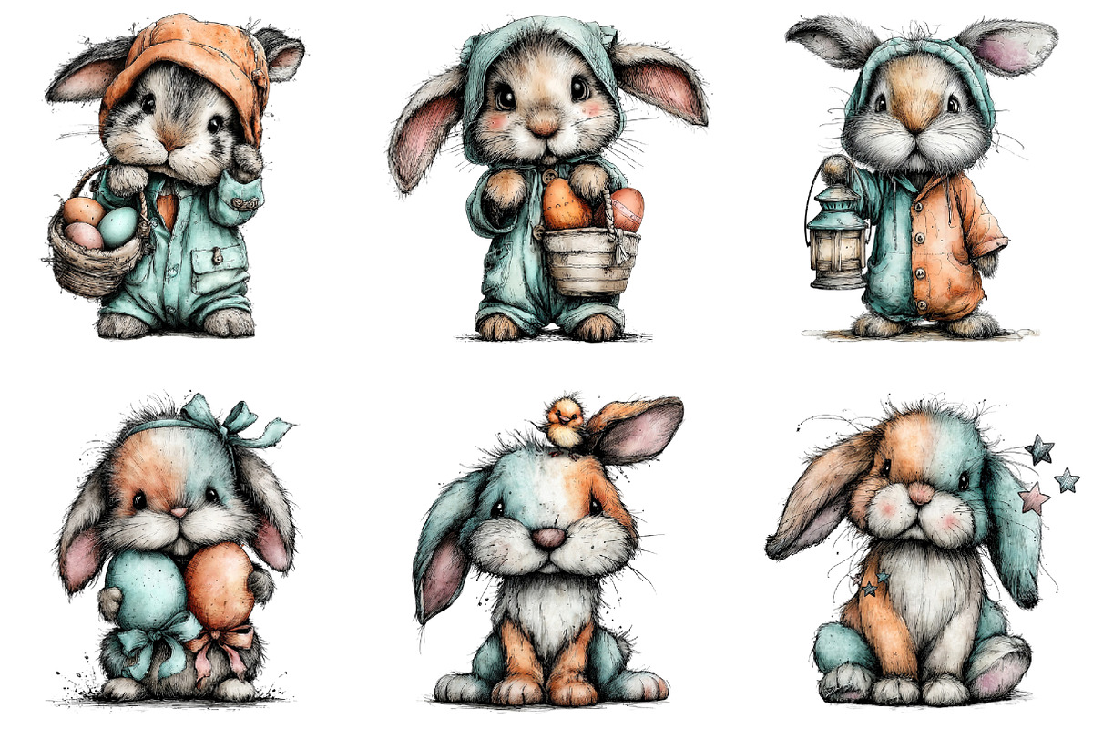 Whimsical Bunny Easter Clipart, an Illustration by CraftArtStudio (Photo 2 of 6)