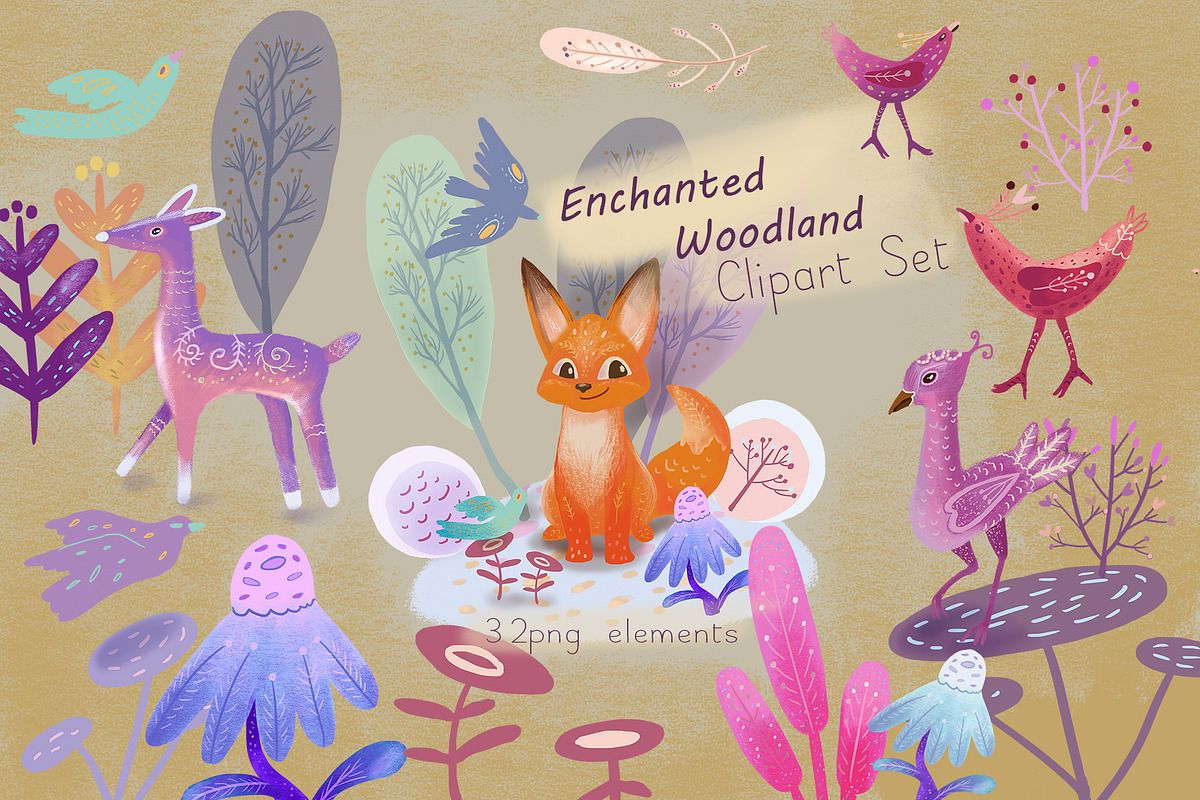 Enchanted Forest Clipart Set, an Illustration by FaliushViktoriaArtist (Photo 1 of 10)