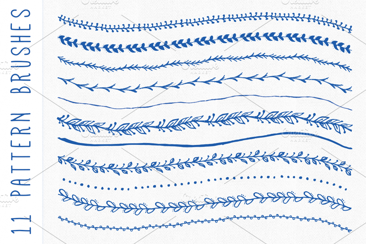 11 Hand-Drawn Illustrator Brushes, a Brush Add-On by Elvenmade Studio (Photo 2 of 2)