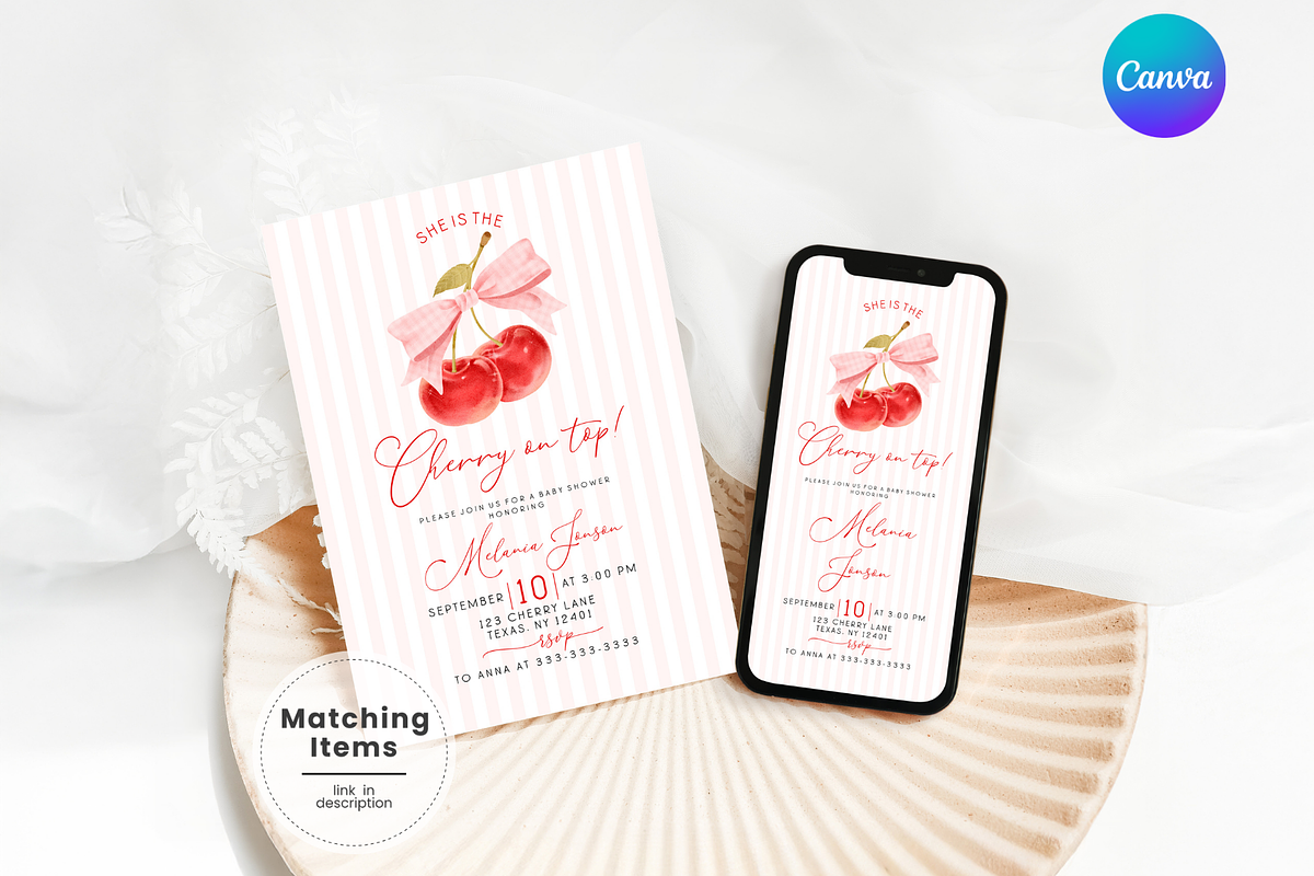 Cherry Baby Shower Invite and Evite, an Invitation Template by Digital_Mind (Photo 1 of 4)